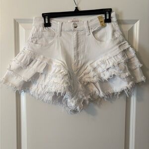 Vibrant White Ruffle Denim Shorts by Vibrant